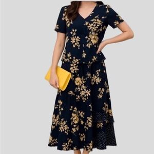TRADITION PETITE Floral Asymmetric Layered 2 Pieces in 1 Dress 16P